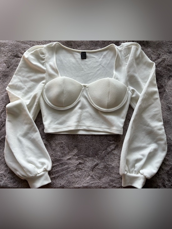 SHEIN Tops - SHEIN White Long Sleeve Bustier Crop Top - Size S